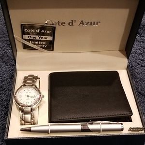 Cote d'azur watch, pen and wallet set